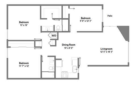 3 Bedroom 2 Bath Floorplan